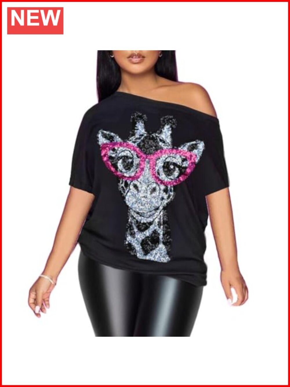 Off Shoulder Sequin T-Shirt Women's Short Sleeve Metallic Party